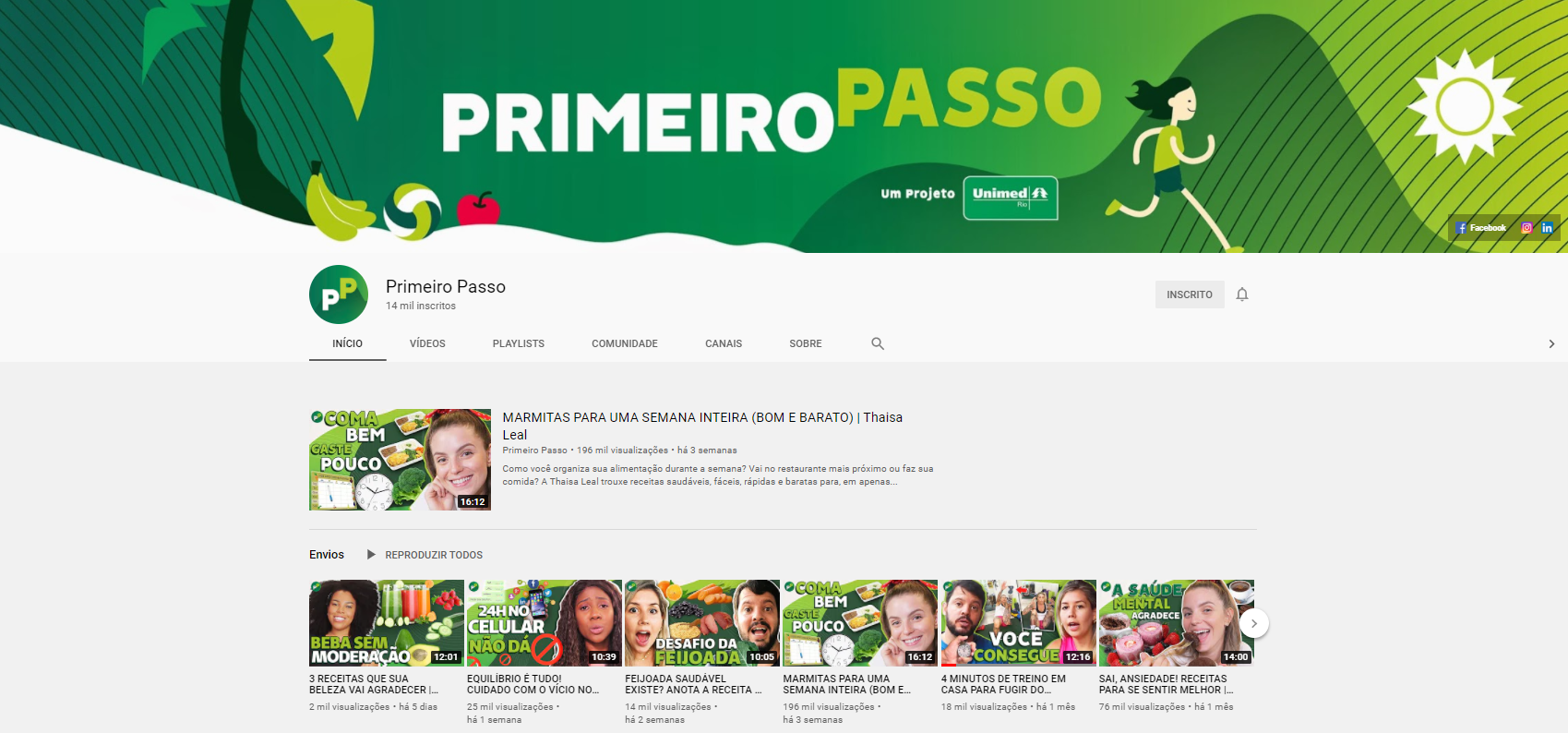 Canal Primeiro Passo atinge 14 mil inscritos
