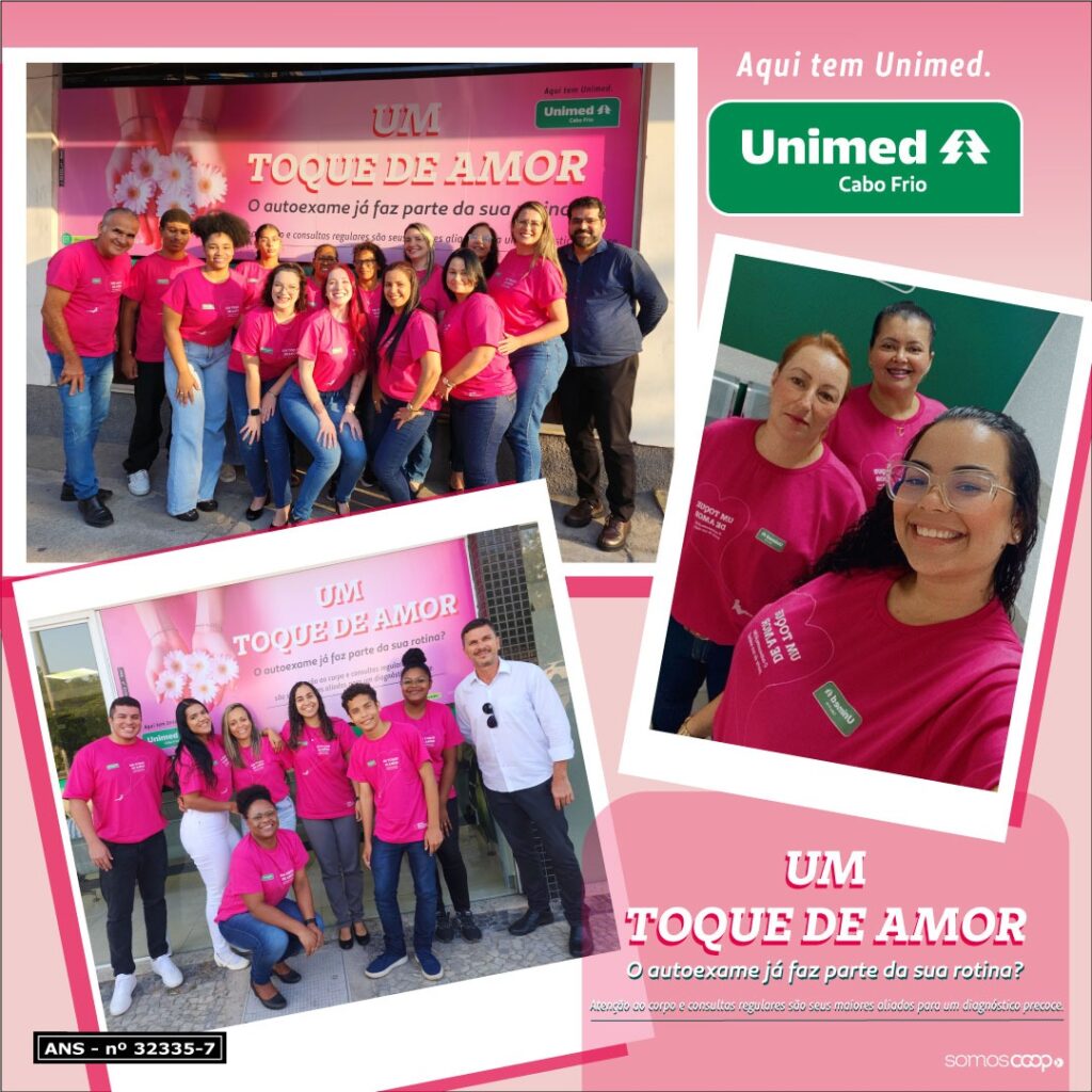 Colaboradores usam camisetas rosas para promover a prevenção ao câncer de mama