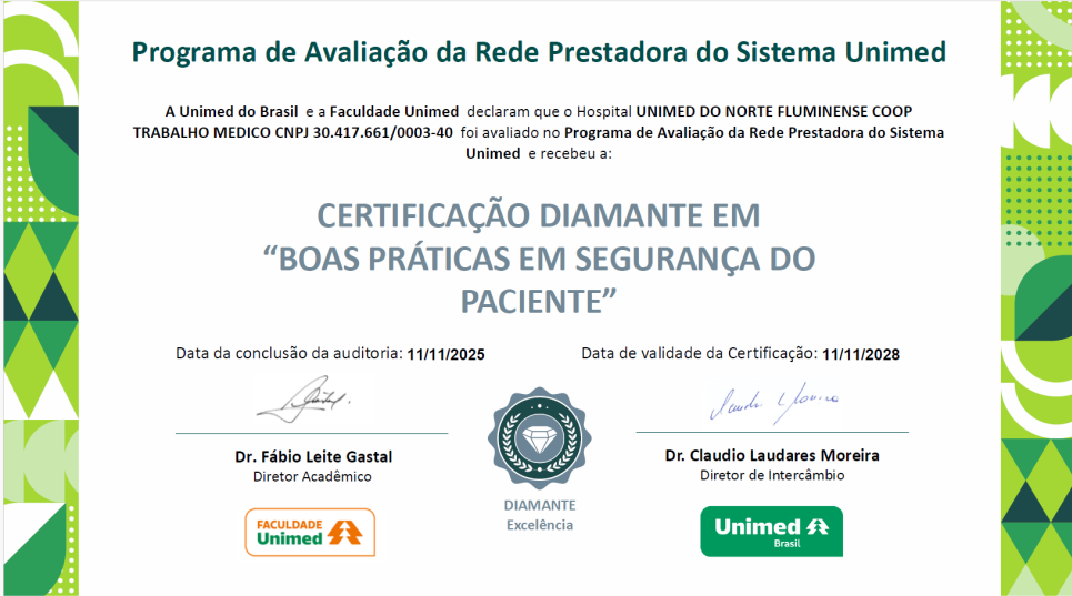 Excelência reconhecida: Hospital obtém Certificação Diamante